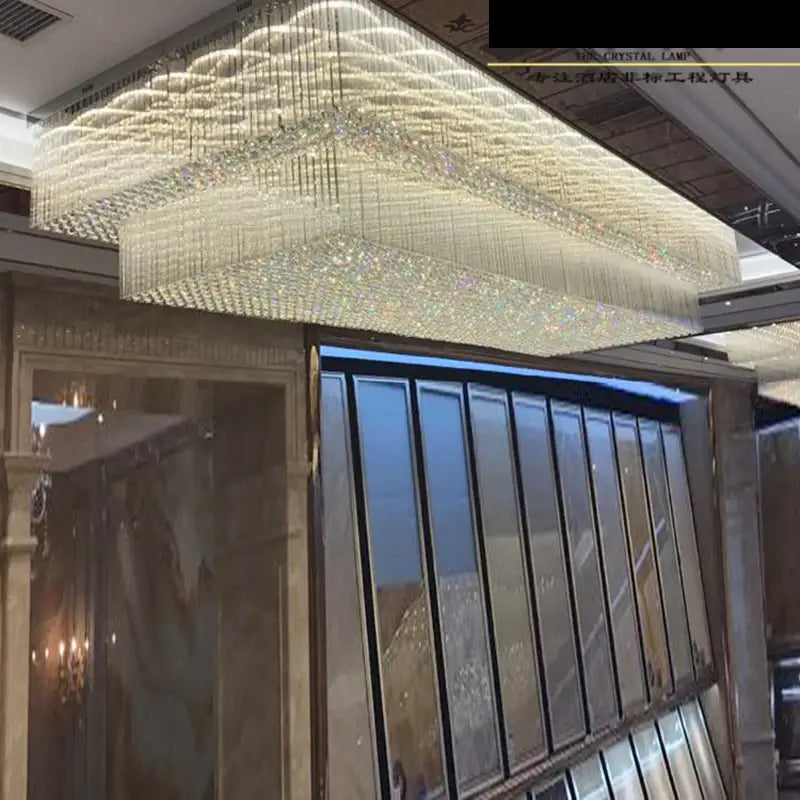 Custom Rectangular LED Chandelier for Hotel Lobbies