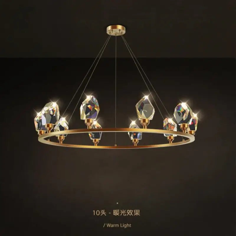 LED Postmodern Crystal Copper Designer Round Chandelier