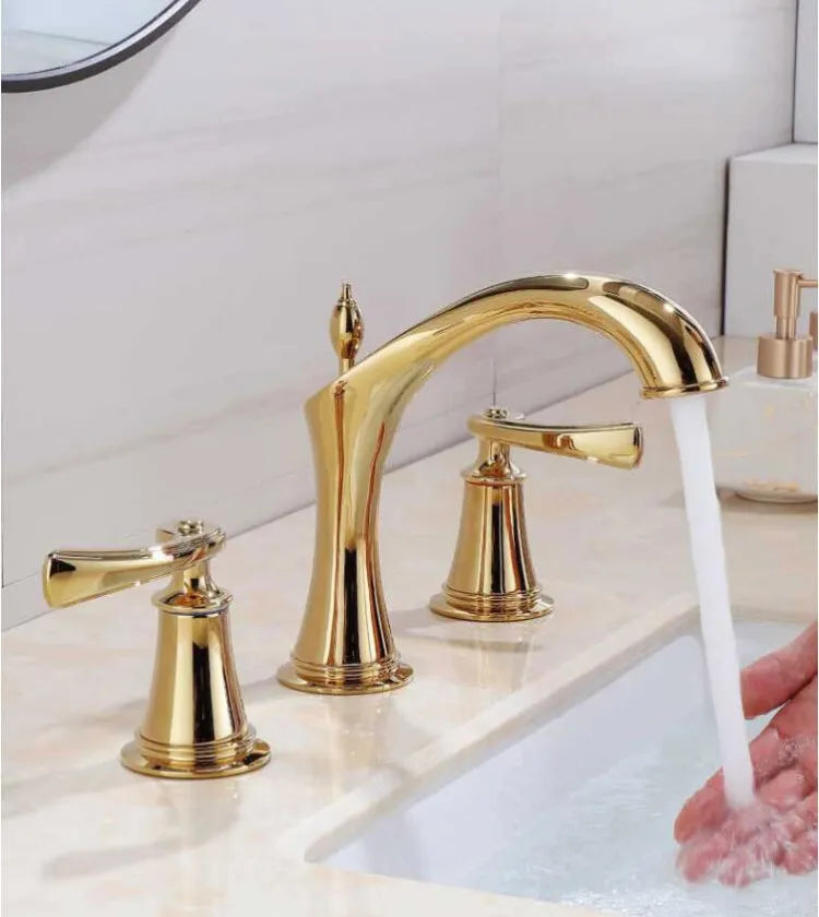Basin Faucet Widespread American Style Classical Gold Brass