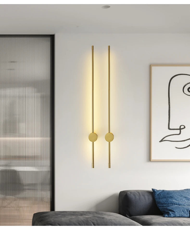 Liam Nordic Line LED Wall Lamp - Gold Rod Design for Living