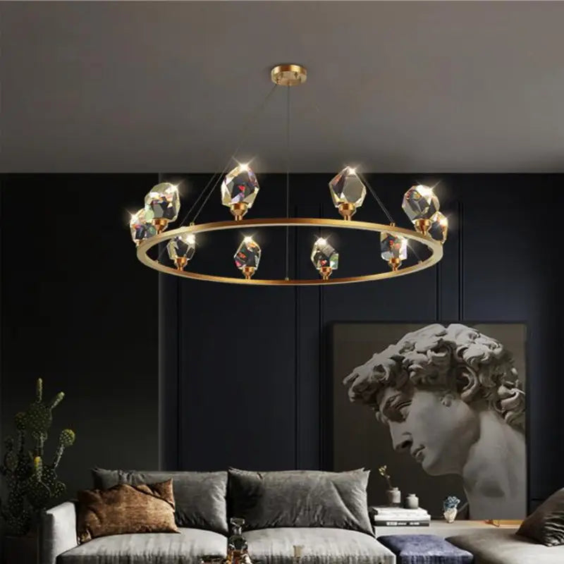 LED Postmodern Crystal Copper Designer Round Chandelier