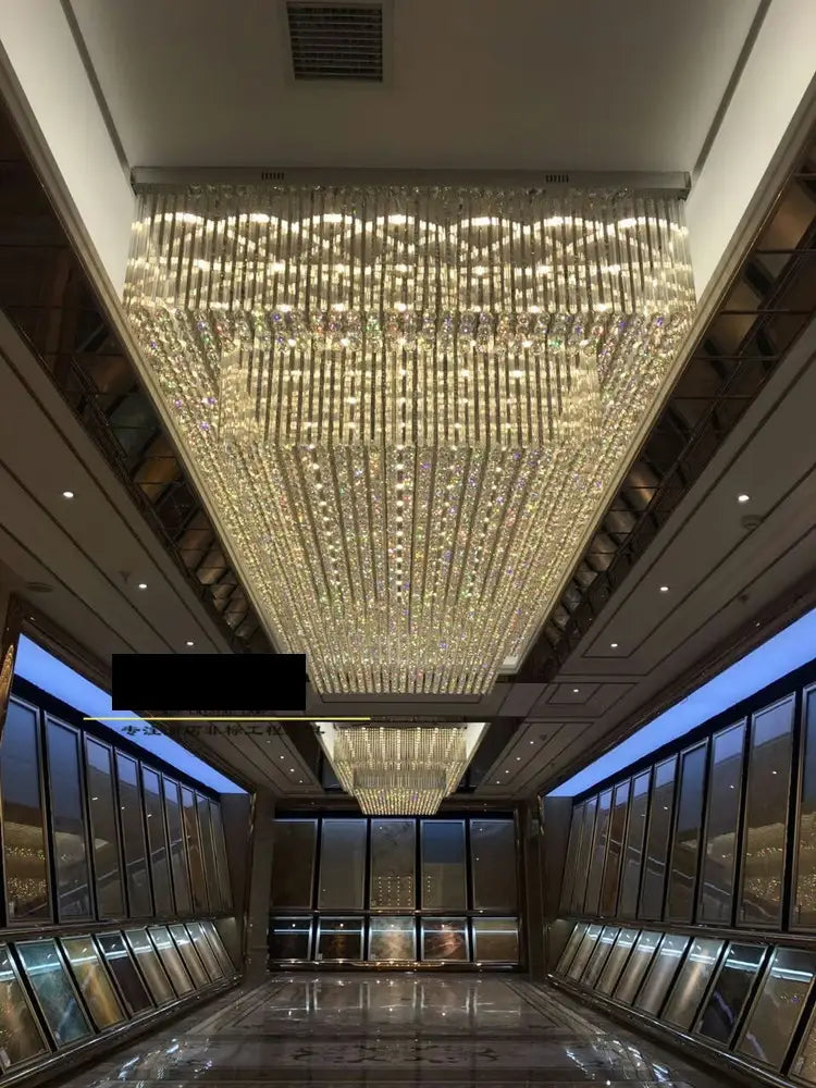Custom Rectangular LED Chandelier for Hotel Lobbies