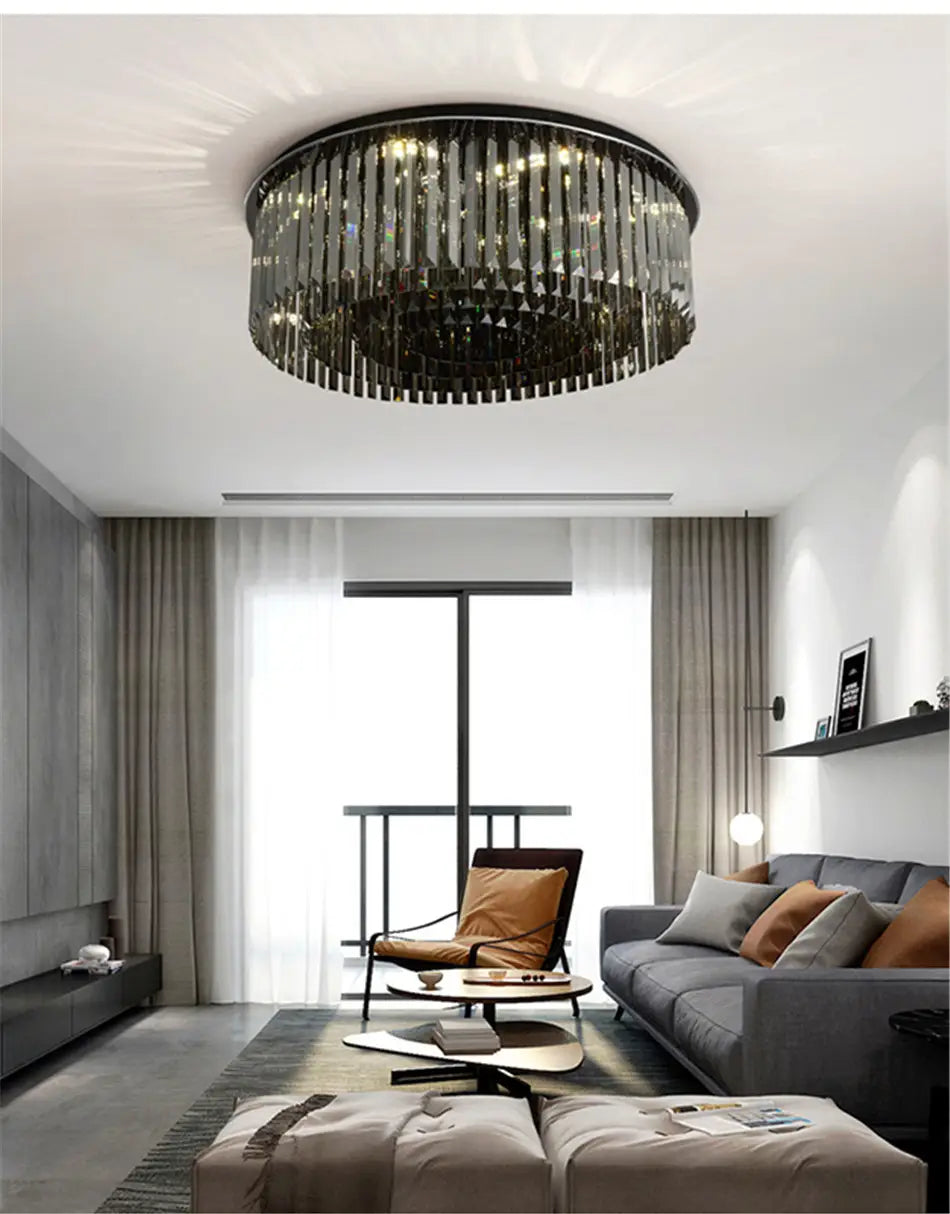 Modern crystal chandelier for ceiling luxury round smoky