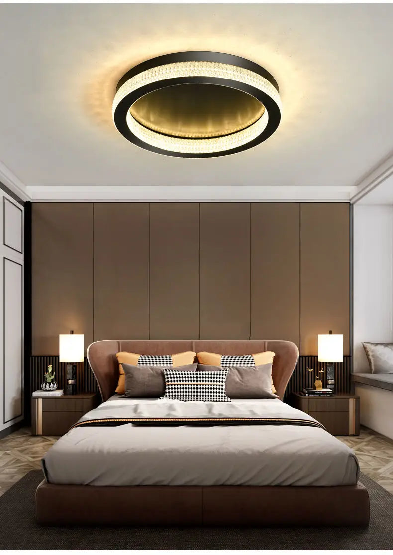 Modern Luxury Black Gold Round Chandelier Crystal Ceiling
