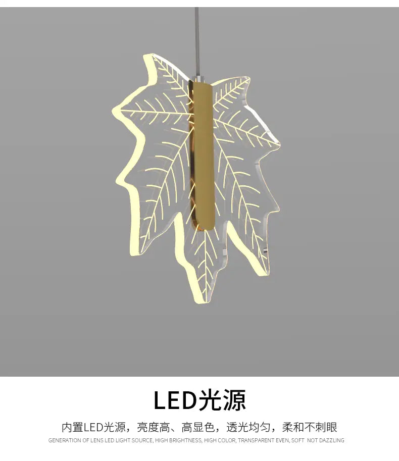 Modern Golden Maple Leaf Staircase LED Chandelier Lighting