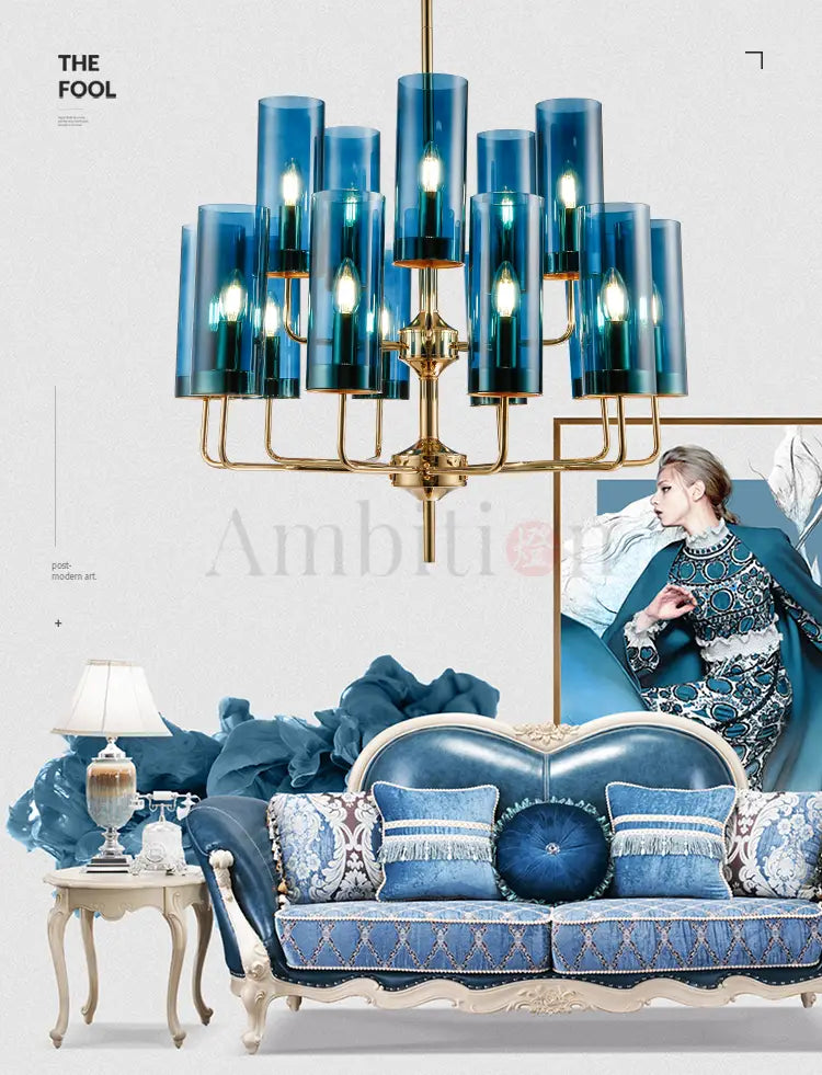 Frida - Blue Cognac Glass LED Chandeliers for Elegant Living