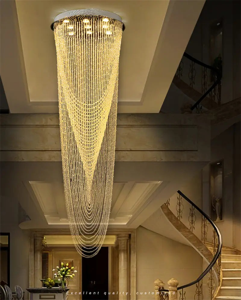 Luxury Staircase Chandelier Lighting Crystal Tassel Indoor