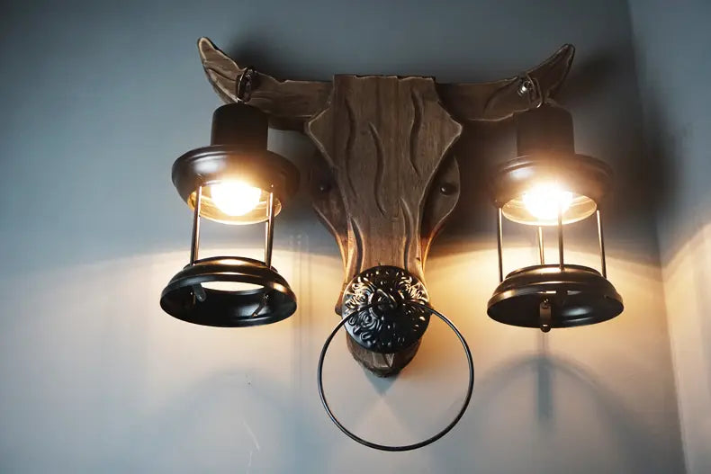 Industrial Light Design Retro Iron Wood Lamp Glass Wall Lamp