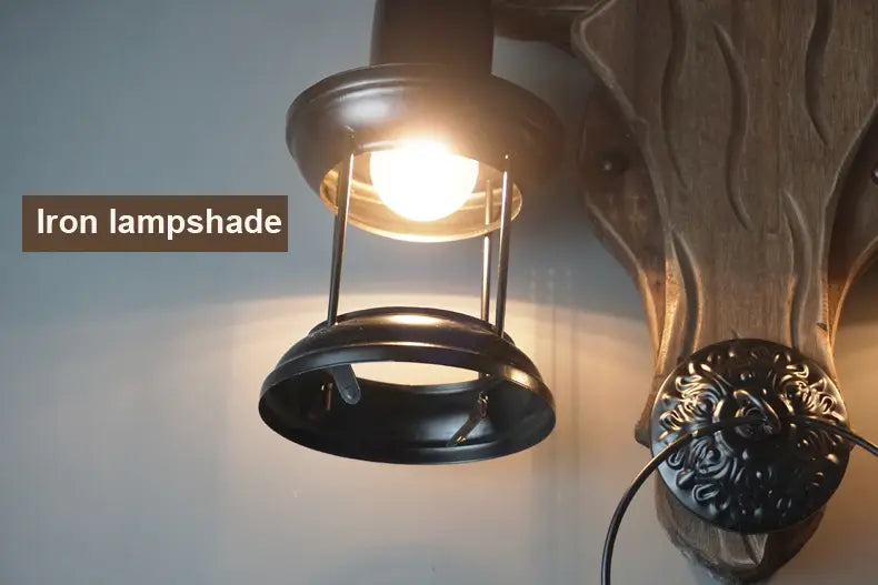 Industrial Light Design Retro Iron Wood Lamp Glass Wall Lamp