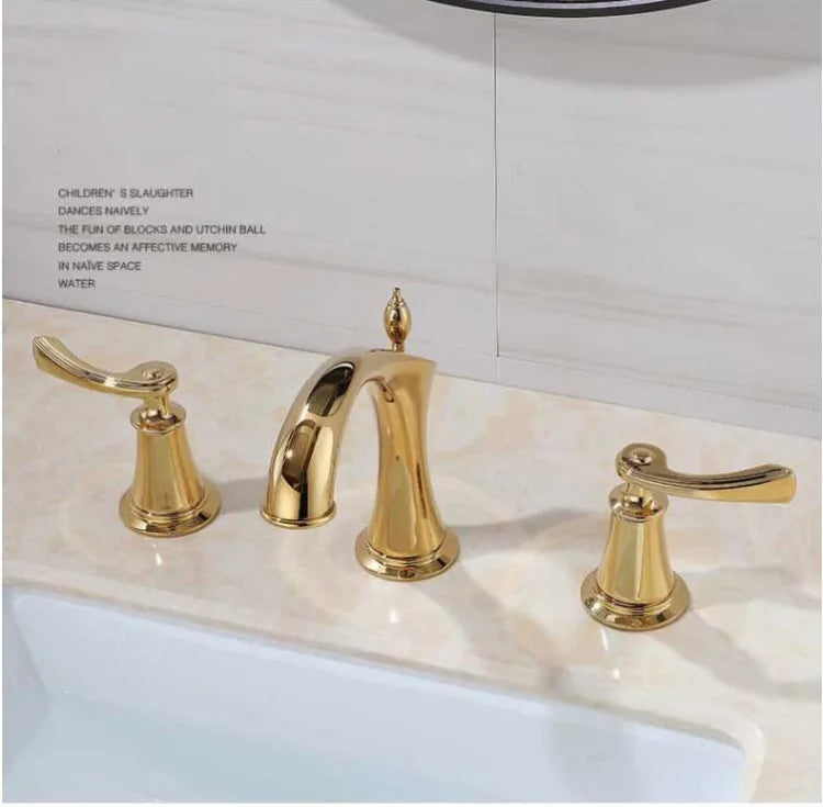 Basin Faucet Widespread American Style Classical Gold Brass