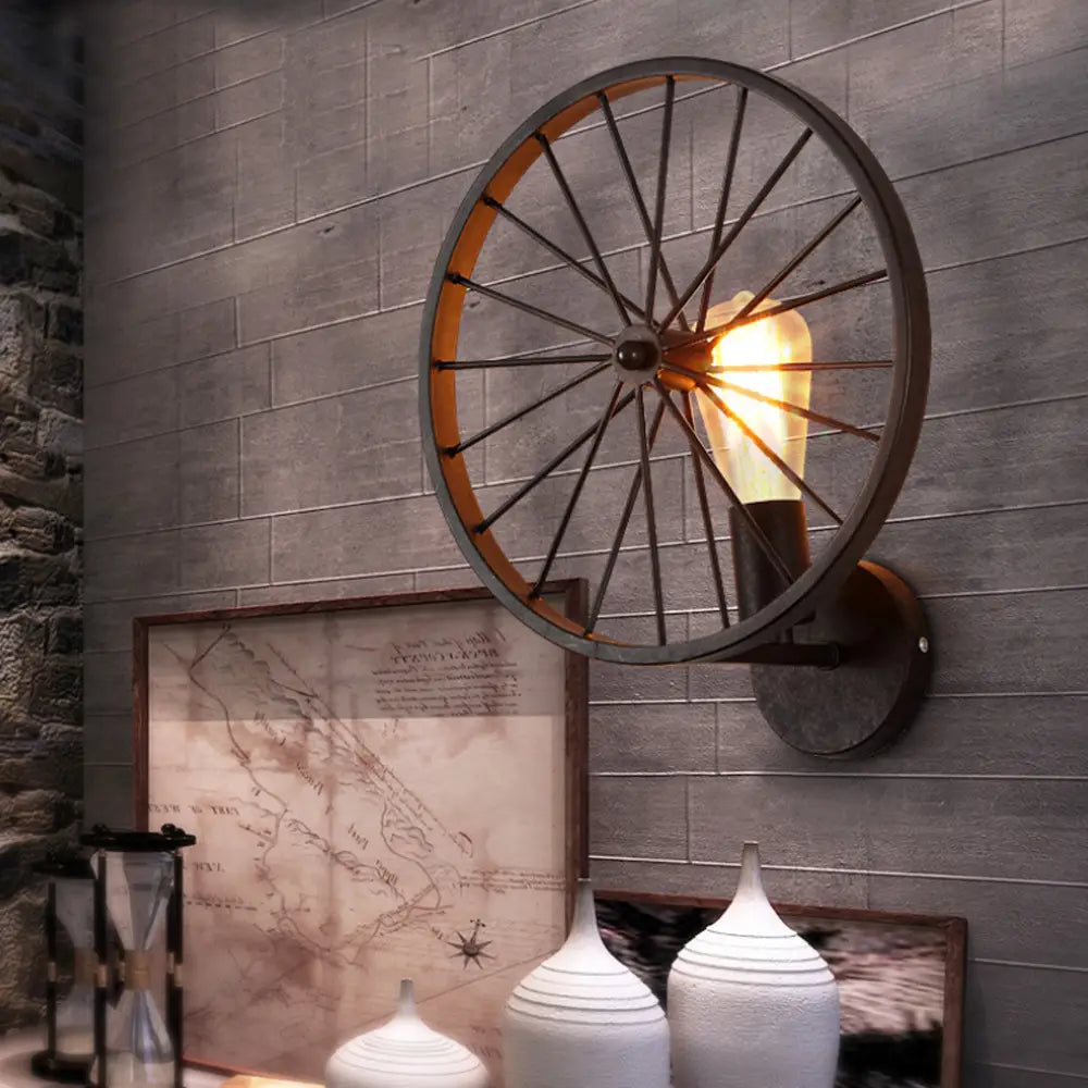 Retro Loft Vintage Wall Light Sconce Metal Wheel Industrial