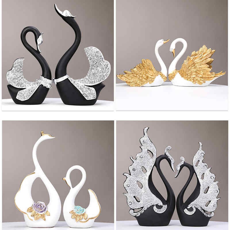 Creative Swan Figurines - Resin Crafts for Bedroom
