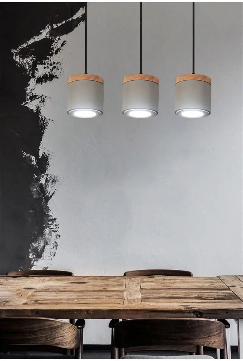 Nordic Cement Wood Pendant Lights Led Hanging Lamp for