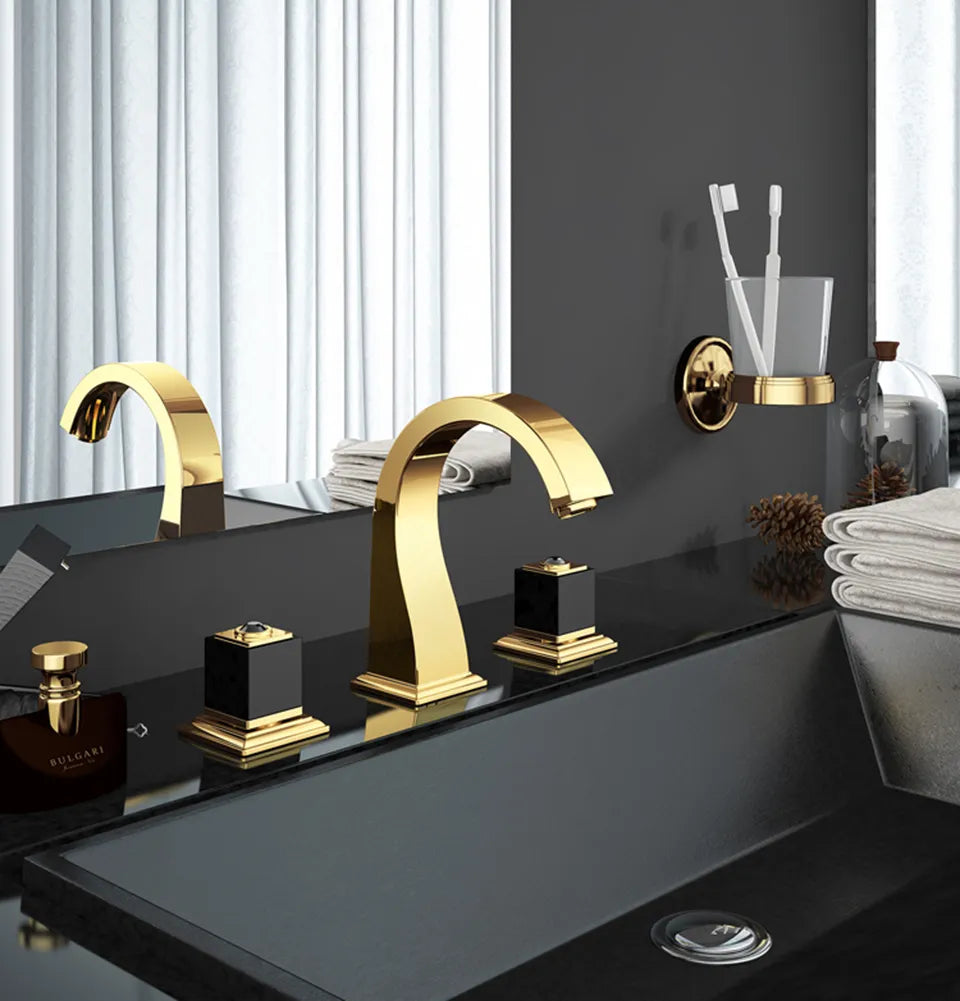 Basin Faucets Bathroom Sink Faucet Brass Golden Paint 3