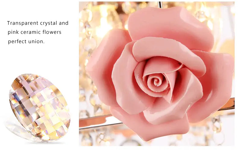 Modern Led Crystal Chandelier Lighting Ceramics Rose Flower