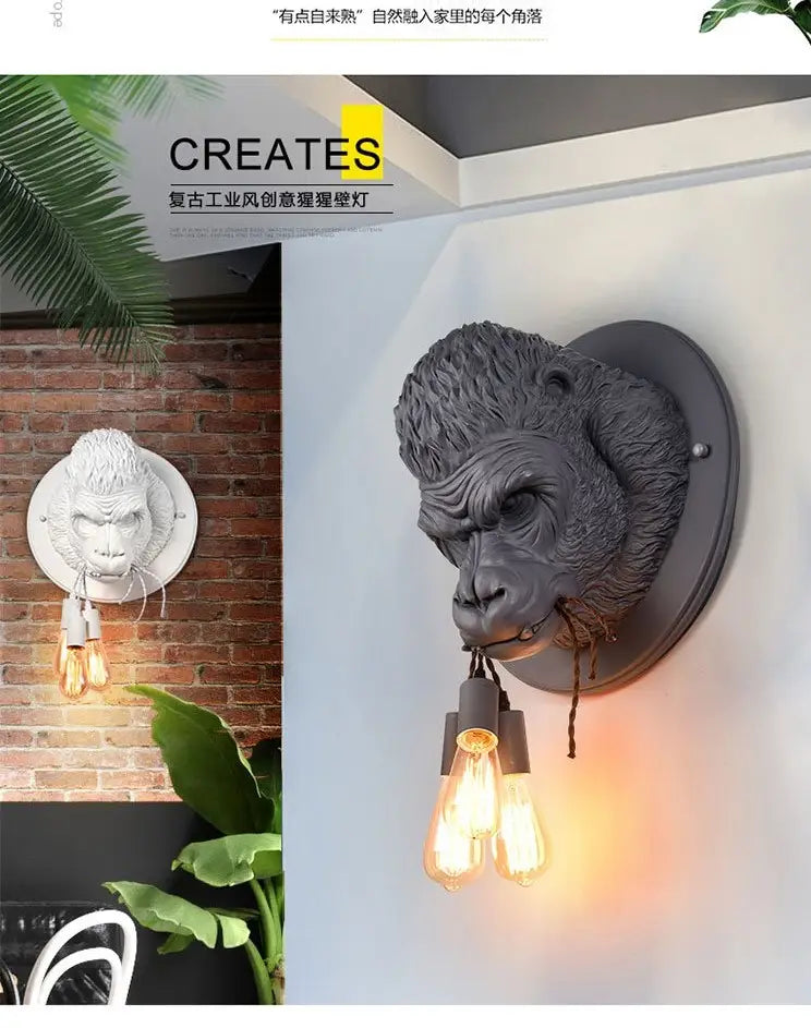 Retro Modern Resin Gorilla Wall Lamp - Nordic LED Wall