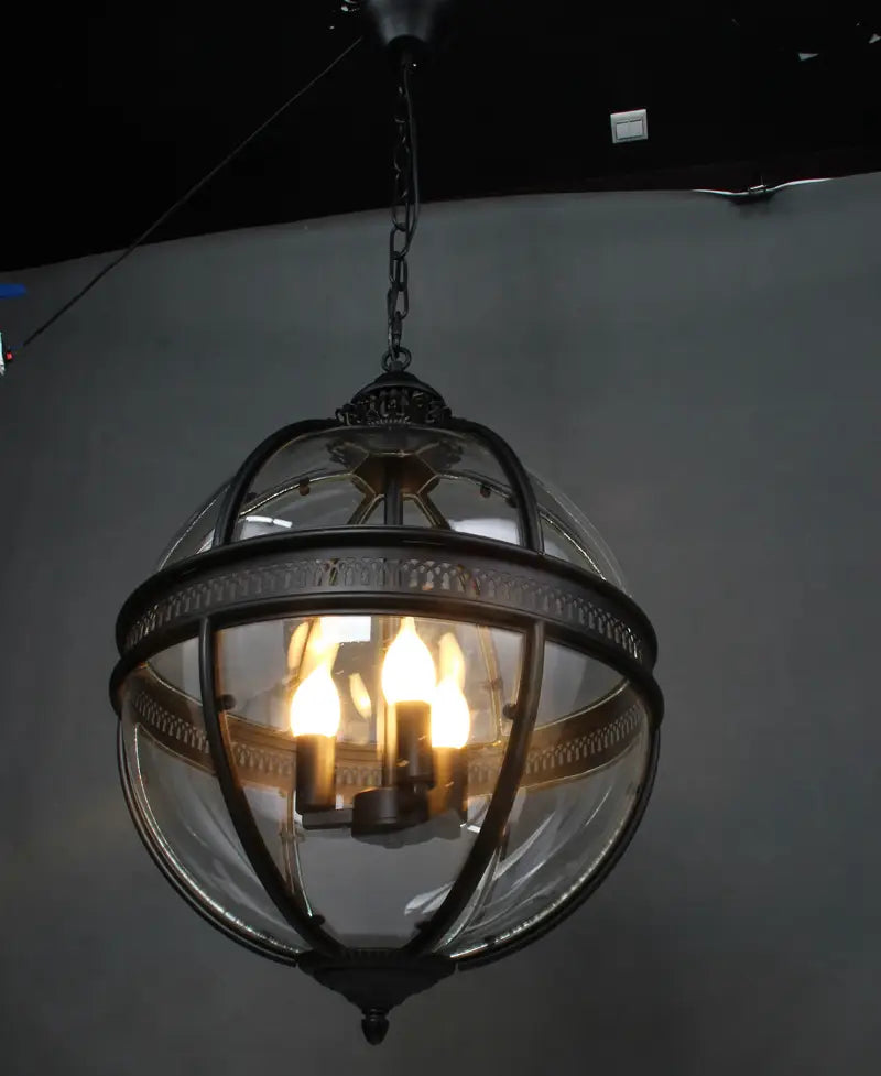 Vintage Loft Globe Pendant Lights Wrought Iron Glass Shade
