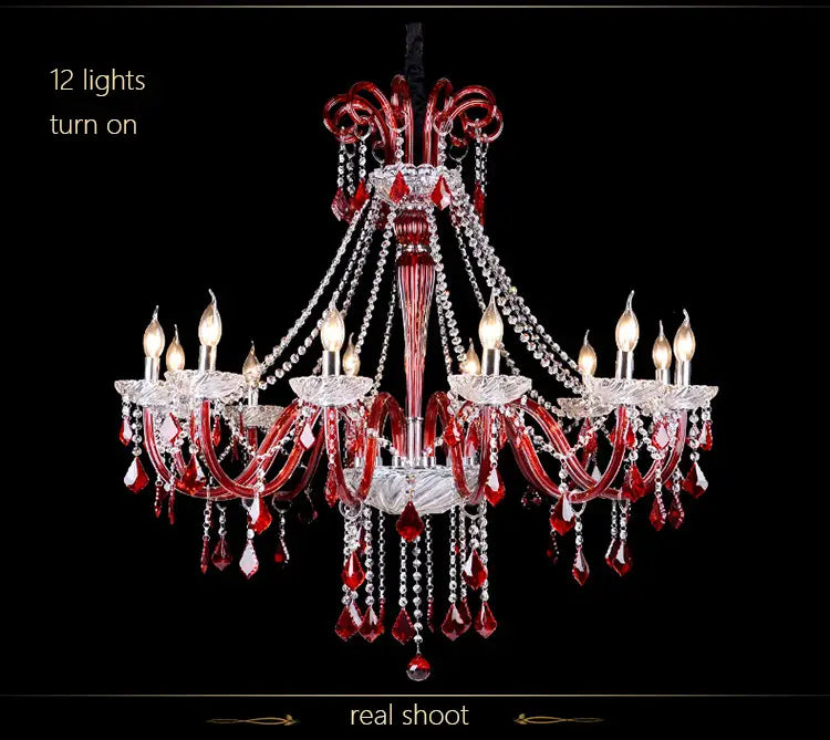 Crimson Luminary: Red K9 Crystal Chandelier - A Luxury