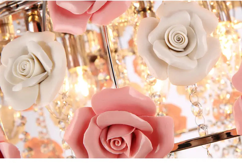 Modern Led Crystal Chandelier Lighting Ceramics Rose Flower