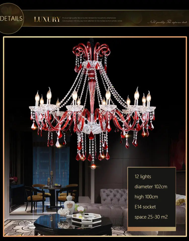 Crimson Luminary: Red K9 Crystal Chandelier - A Luxury