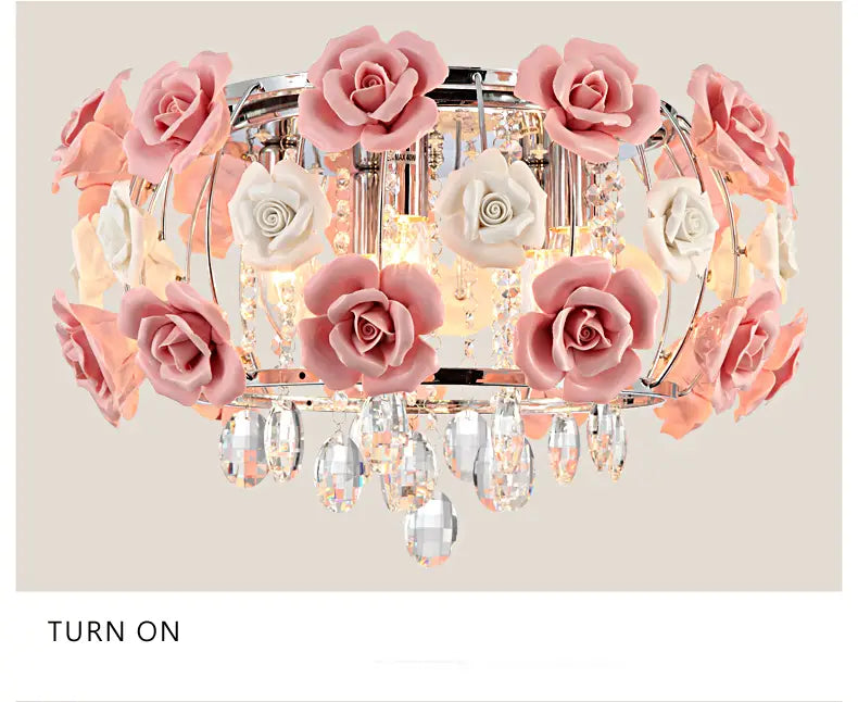 Modern Led Crystal Chandelier Lighting Ceramics Rose Flower