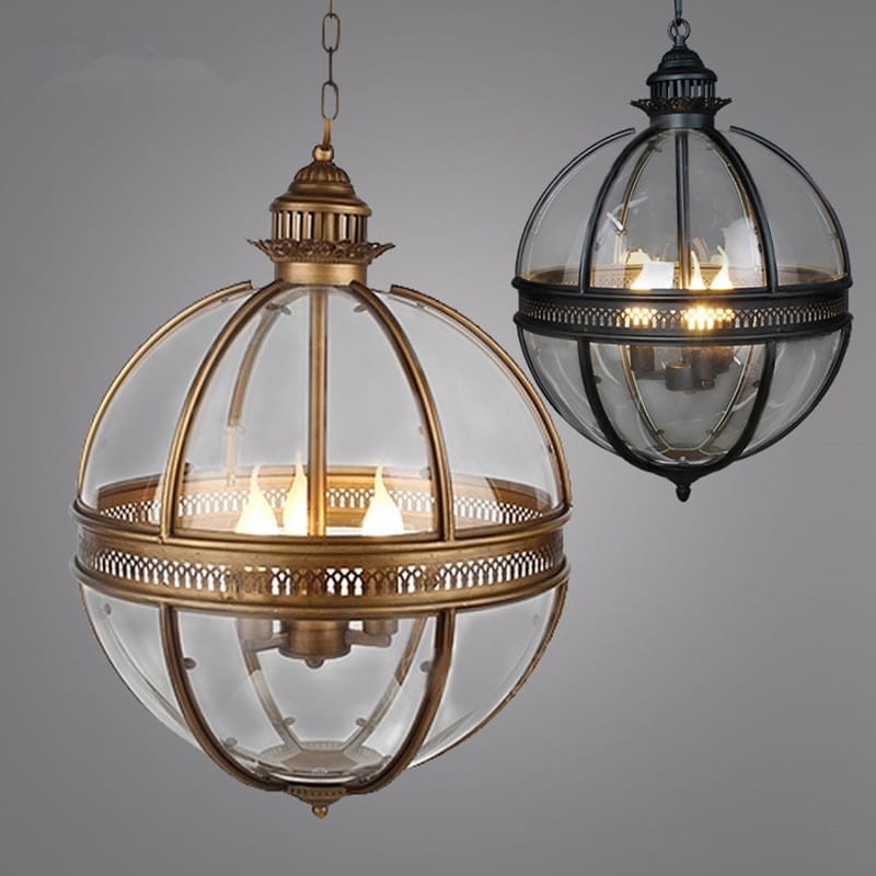 Vintage Loft Globe Pendant Lights Wrought Iron Glass Shade