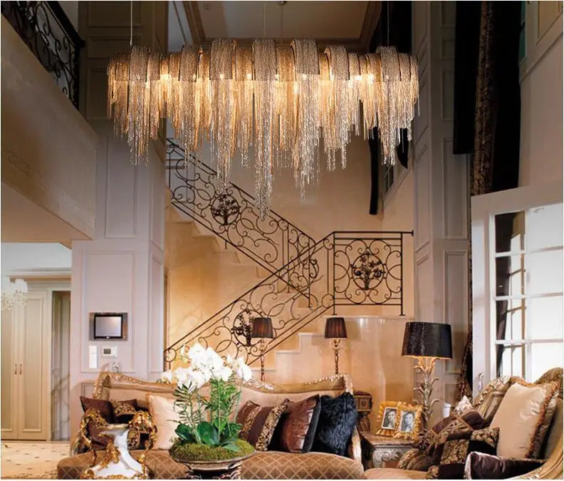 Luxury Tassel Chandelier in gold/silver living room