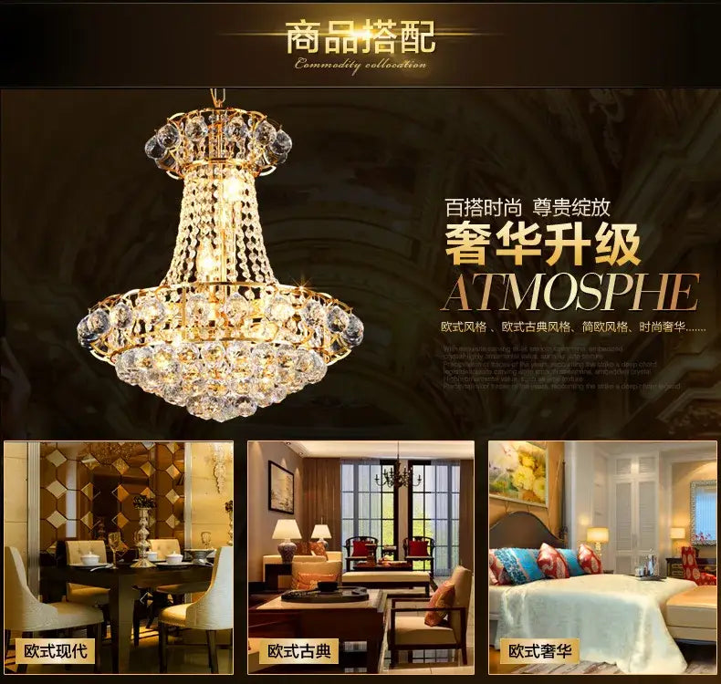 Luxury Gold Crystal Chandelier Lighting Dining Room Ceiling