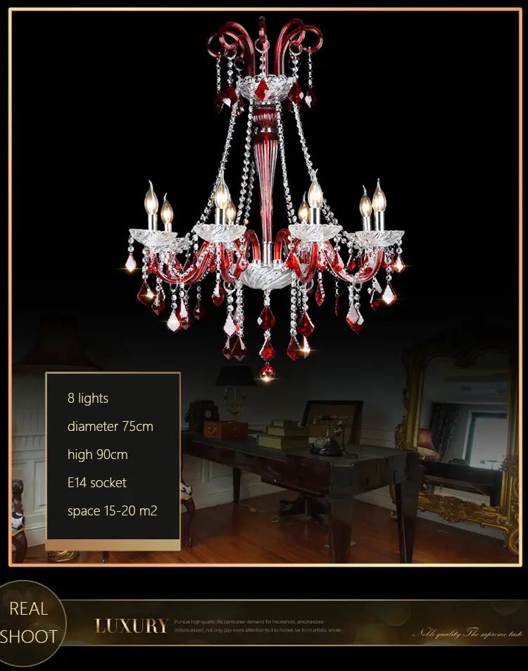 Crimson Luminary: Red K9 Crystal Chandelier - A Luxury