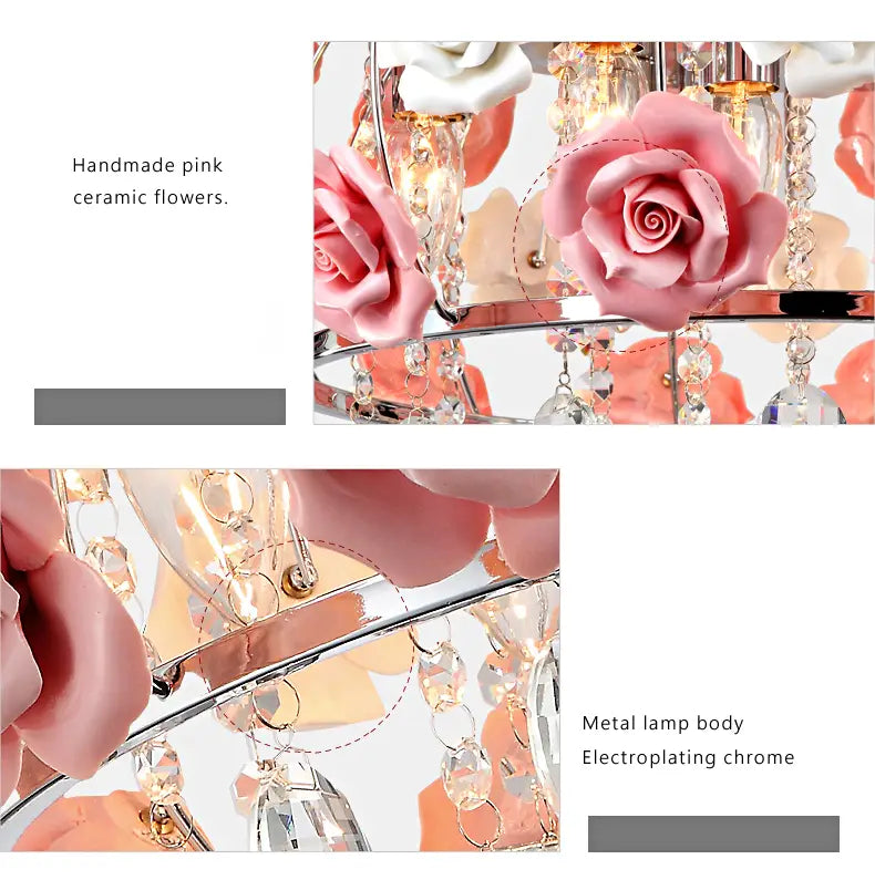 Modern Led Crystal Chandelier Lighting Ceramics Rose Flower