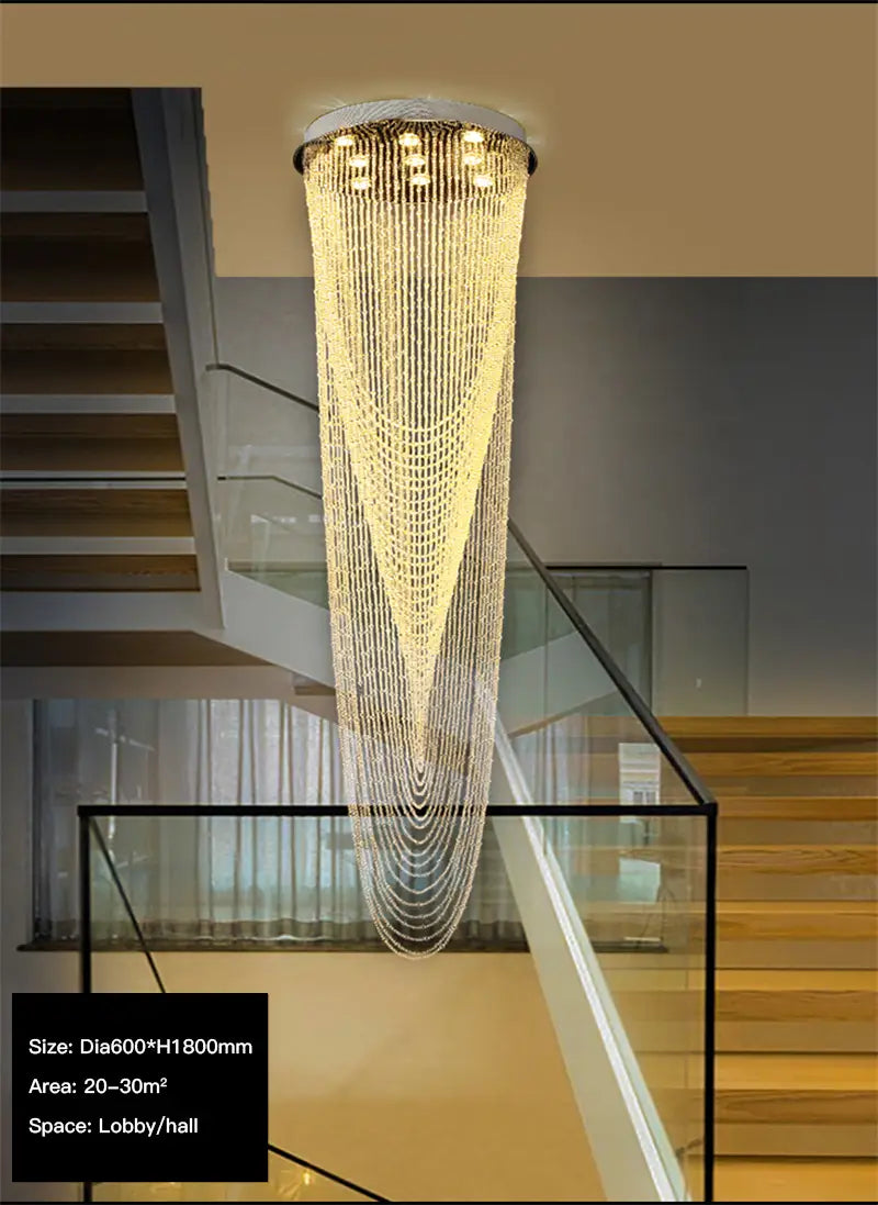 Luxury Staircase Chandelier Lighting Crystal Tassel Indoor