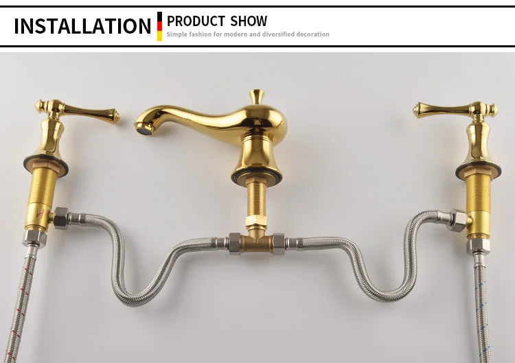 Basin Faucets Bathroom Sink Faucet Brass Golden Three Holes