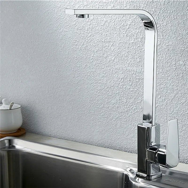 Stainless Steel Kitchen Faucet Single Square Flat Tube Hole