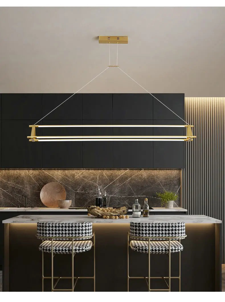Modern simple copper led long chandelier restaurant coffee