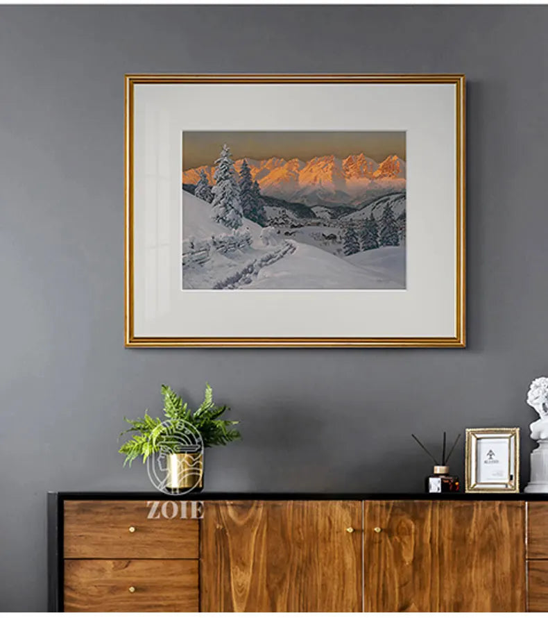 Nordic Snow Mountain Landscape Posters: Modern White Border