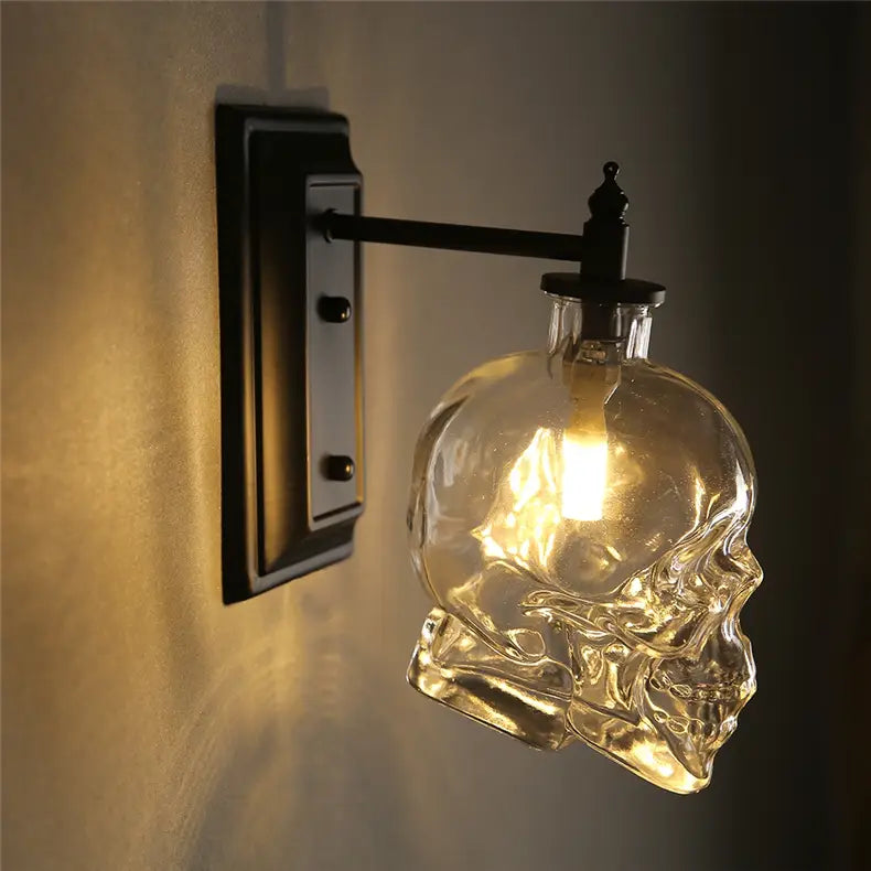 Nordic Loft Industrial Light Designer Retro Skull Glass Wall