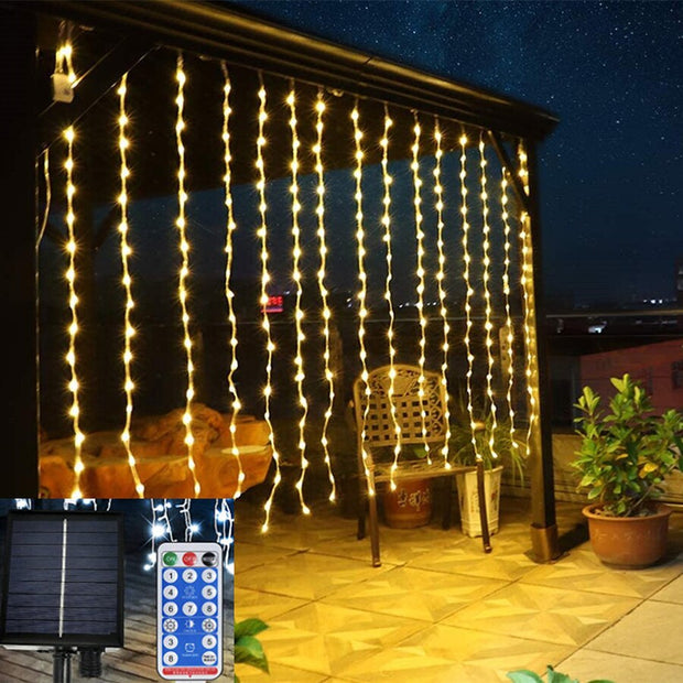 Solar-Powered LED Icicle Curtain Lights: Perfect for Gazebo and Party Decor