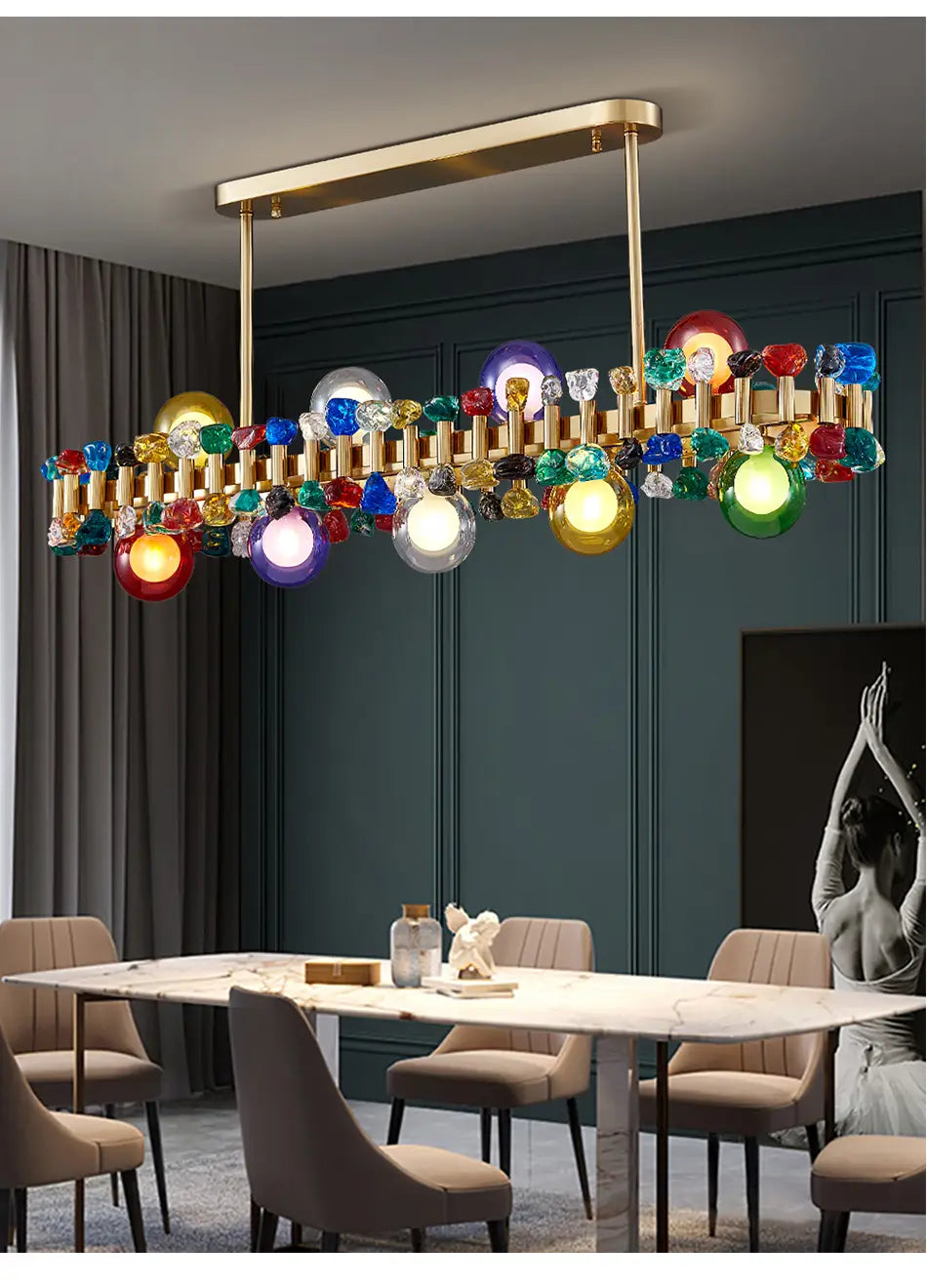 Rectangle color crystal chandelier for dining room kitchen