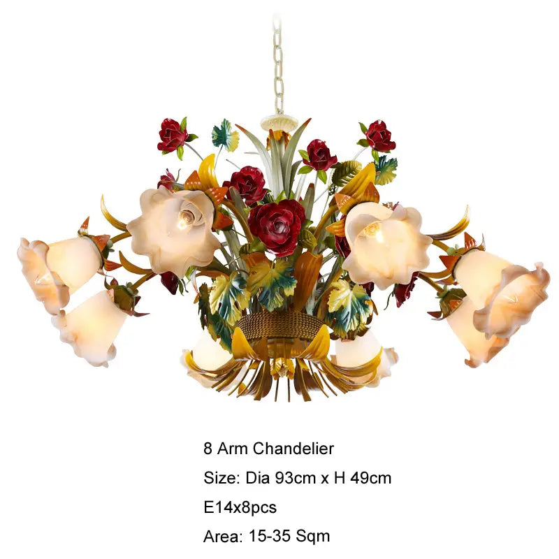 Modern Flower LED Chandelier Lighting Glass Shade Rose Lamp