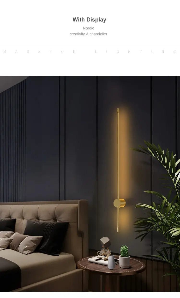 Liam Nordic Line LED Wall Lamp - Gold Rod Design for Living