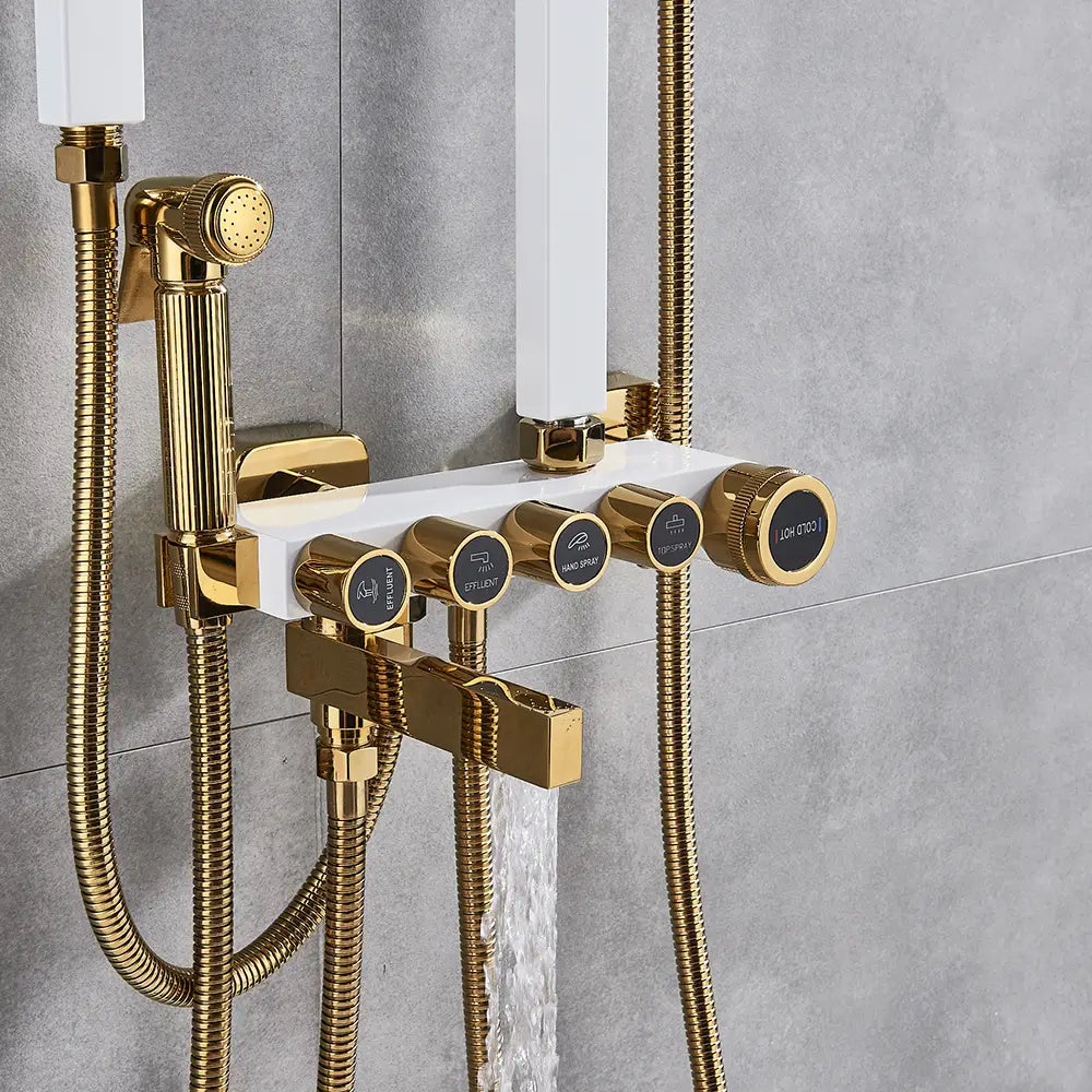 Luxury White Gold Shower Faucet Set 5-Function Switch Wall