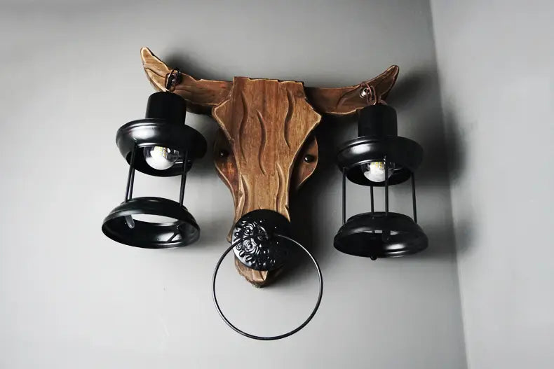 Industrial Light Design Retro Iron Wood Lamp Glass Wall Lamp