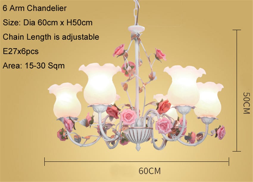 Floral E27 Led Chandelier White Flower Iron Alloy