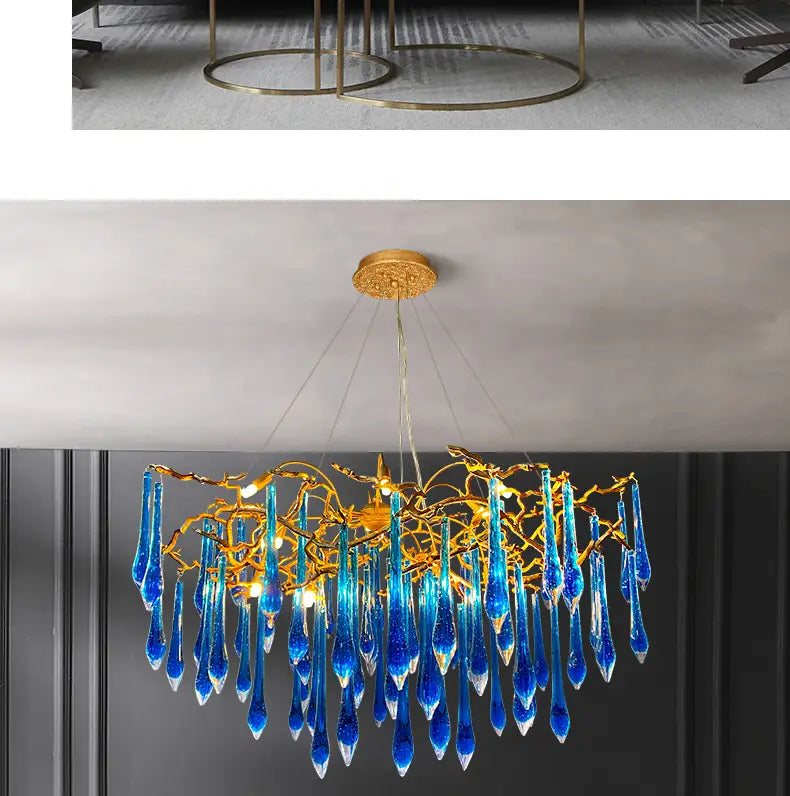 Artistic Blue Crystal Bedroom and Dining Room Light - All