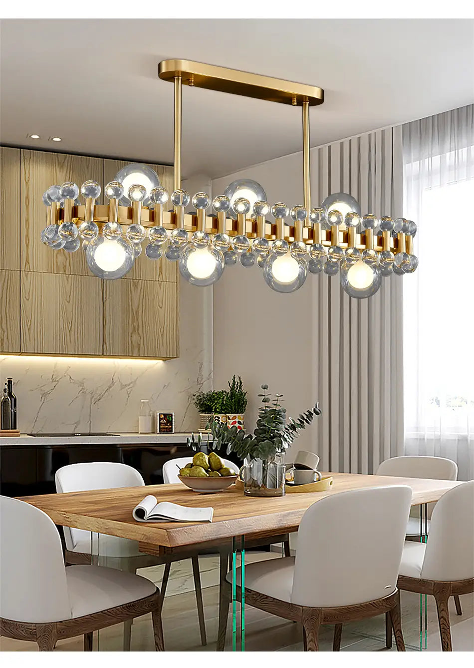 Rectangle color crystal chandelier for dining room kitchen