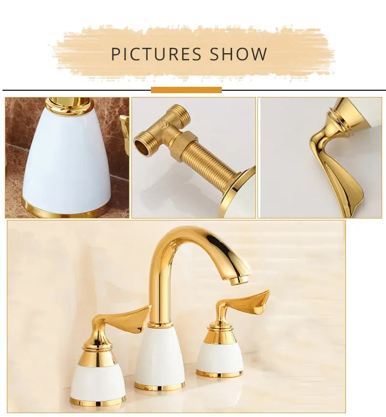 3 Pieces Set Bathtub Faucet Deck Mounted Gold Luxury