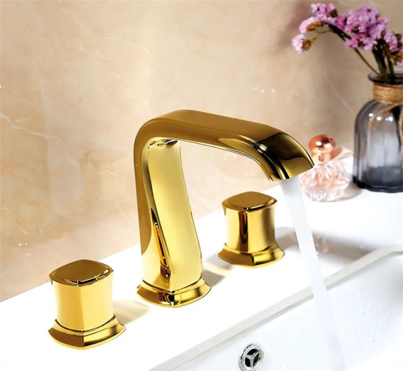 Rose Gold Bathroom Basin Faucets Brass Widespread Sink Mixer