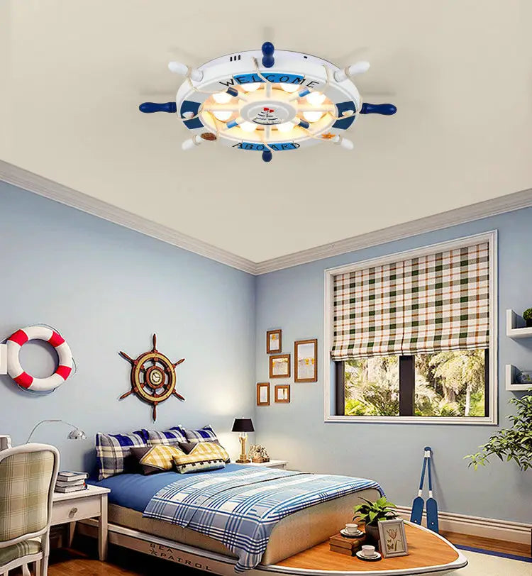 Mediterranean Decoration Kids Room Chandeliers Wooden Rudder