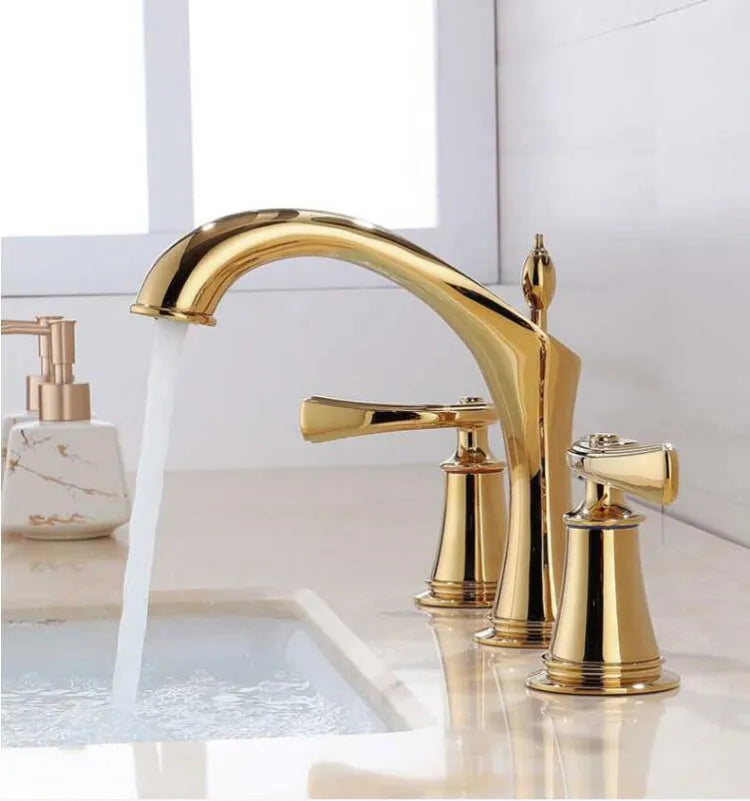 Basin Faucet Widespread American Style Classical Gold Brass