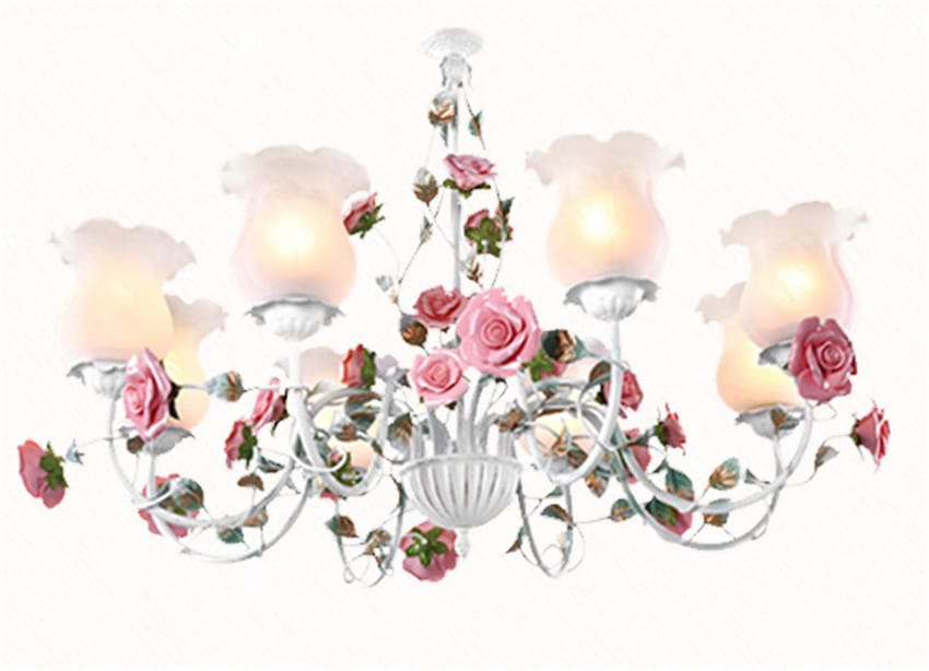 Floral E27 Led Chandelier White Flower Iron Alloy